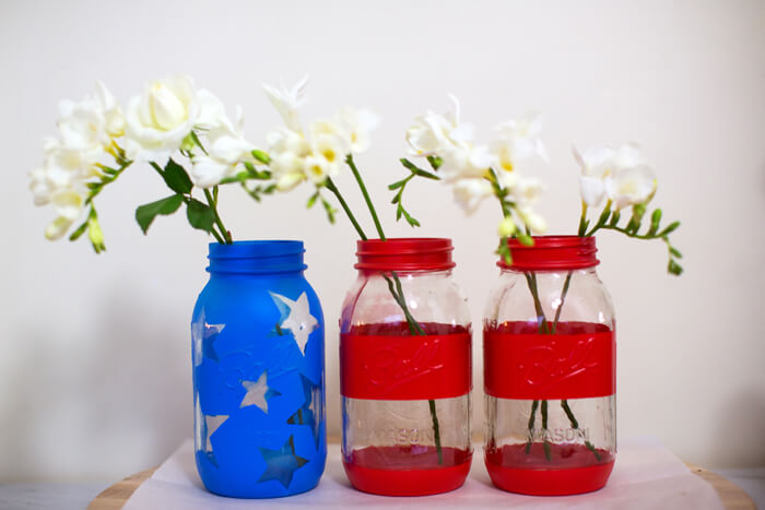 Mason jars can be painted like the flag