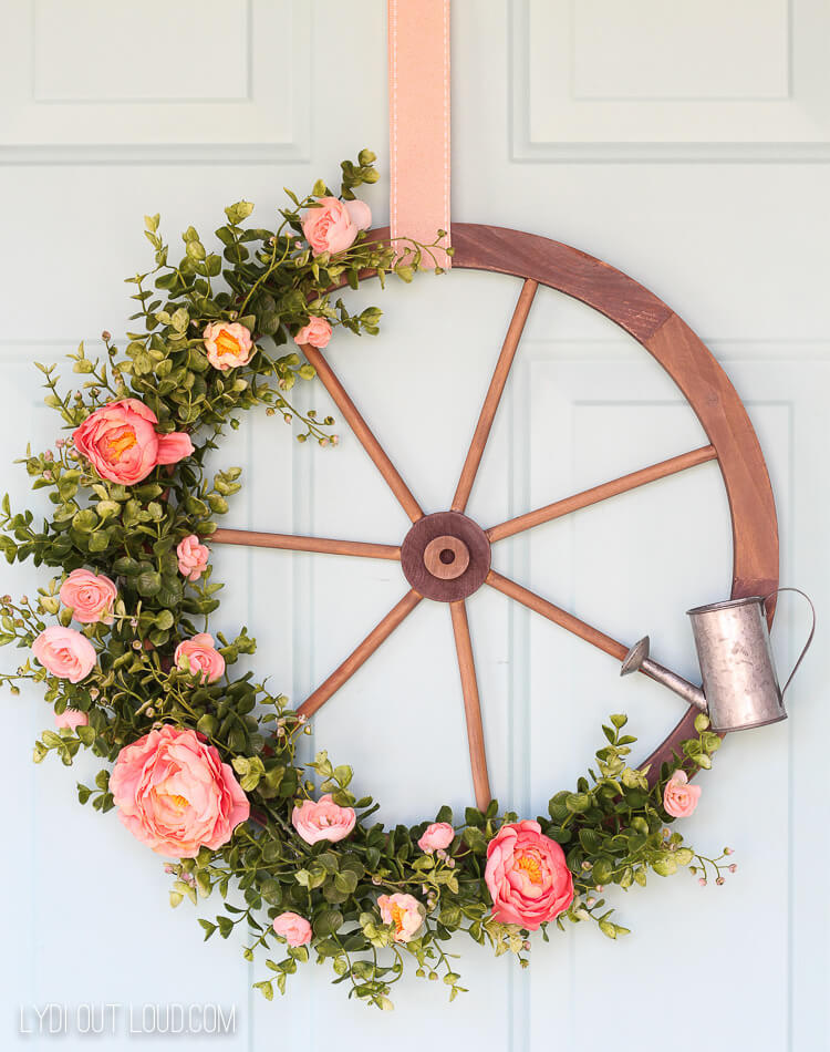 Wagon wheel summer front door wreath