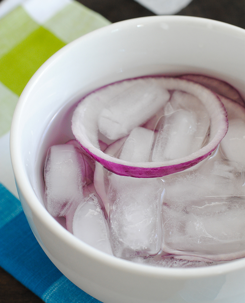 soak onions in ice cold water to reduce pungency