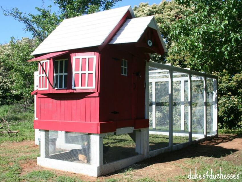 Give your old playhouse a new purpose by turning it into a DIY chicken coop!