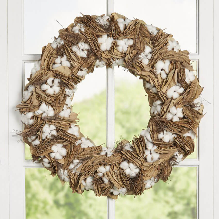 This DIY cotton and dried leaves wreath is another way to show your rustic style.