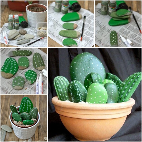 If you have trouble keeping plants alive, simply make your own plants out of pebbles! Find some pebbles in varying shapes and sizes and paint them to look like plants.