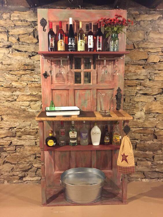 Upcycled front door for a unique bar