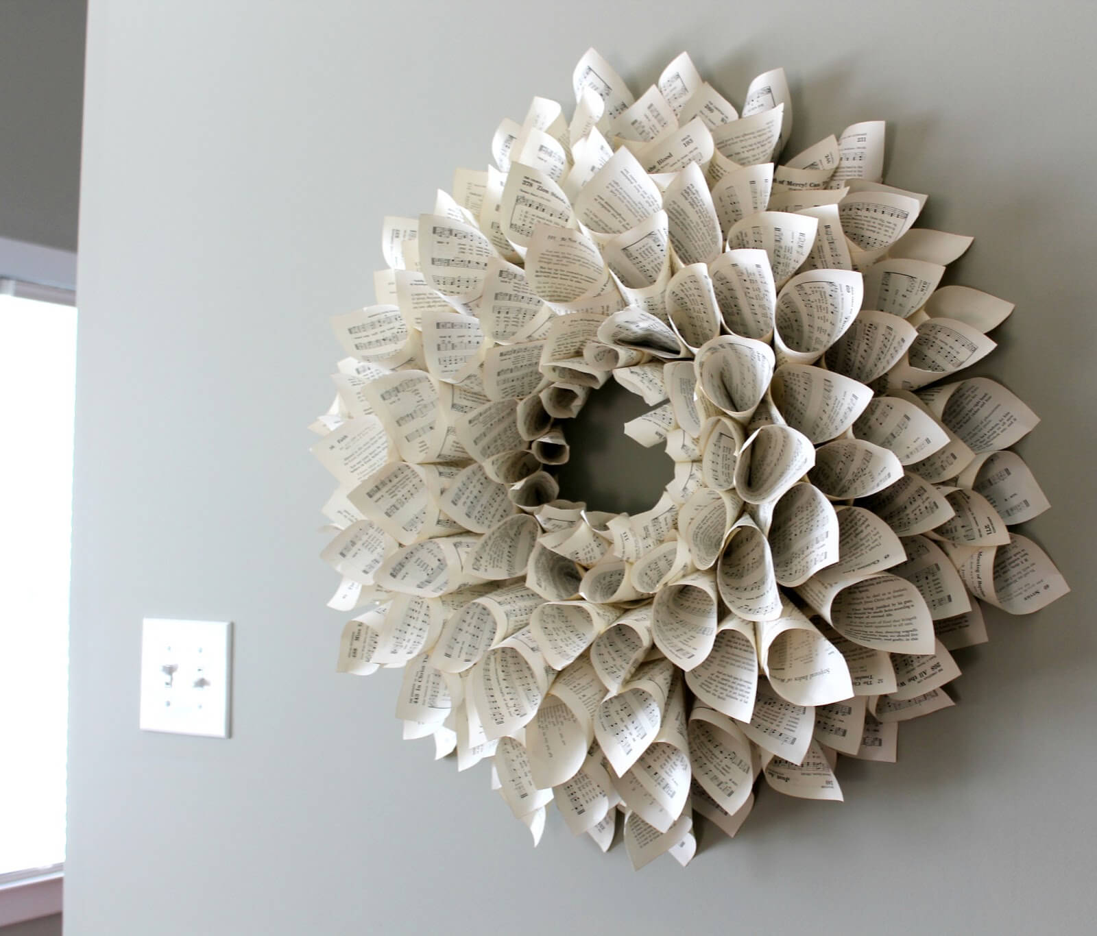 Paper wreath made from old or destroyed books