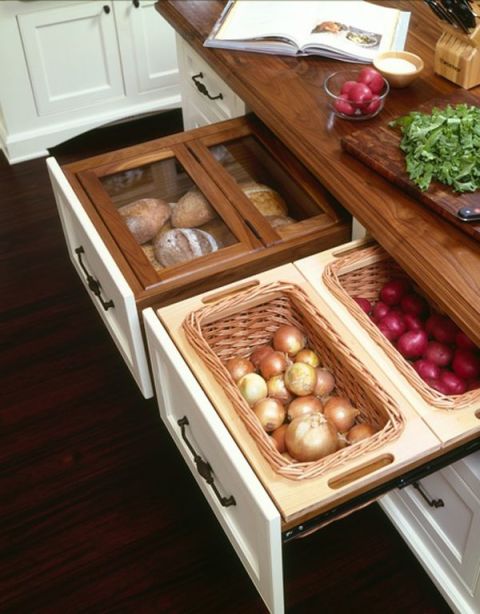 create a drawer for potatoes, onions, and bread