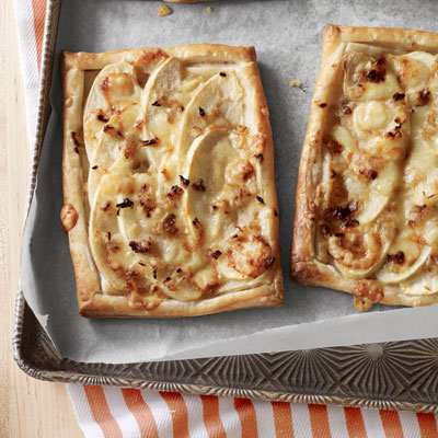 This tart of apple and Gruyere may seem a bit fancy, but it’s understated elegance make it equally at home at a dinner party or game day afternoon. 