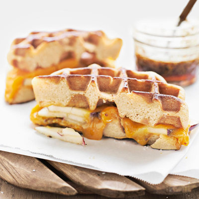 Apple, cheddar, and waffles makes for a delicious breakfast sandwich no matter what time of day you eat it. 