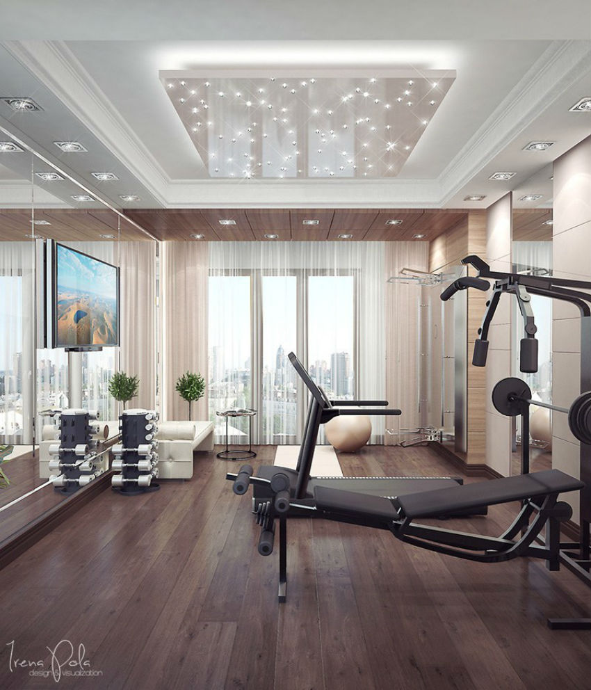 This home gym is so chic you'd want to work out for hours just to be there. Image Source: Flooring Inc