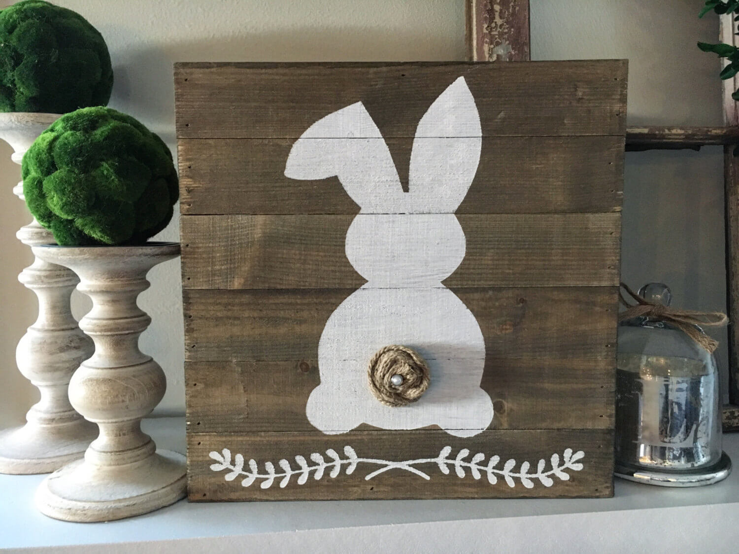 Wooden bunny decor for interior or exterior home use