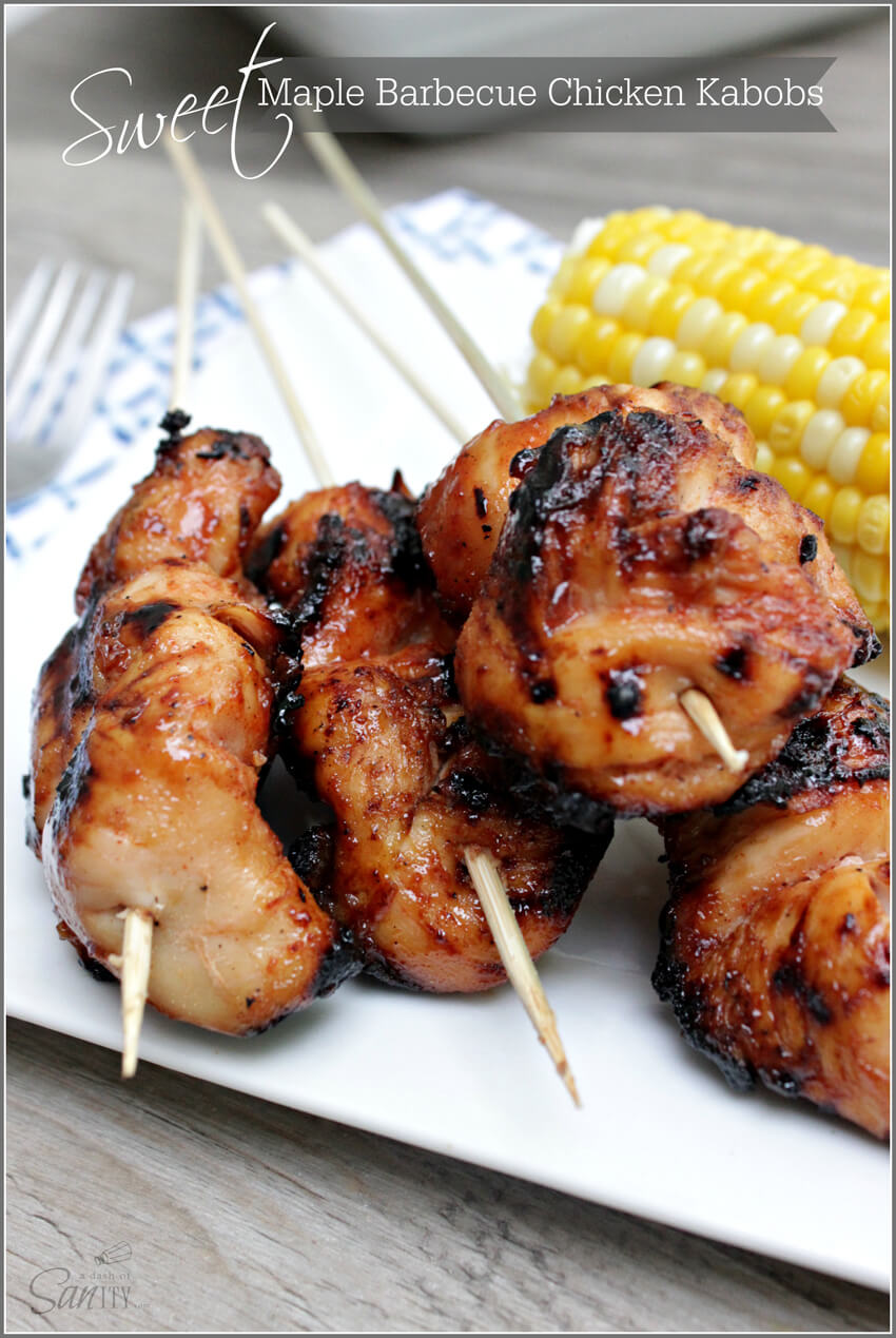 These sweet maple BBQ chicken kabobs will be a big hit at your party!