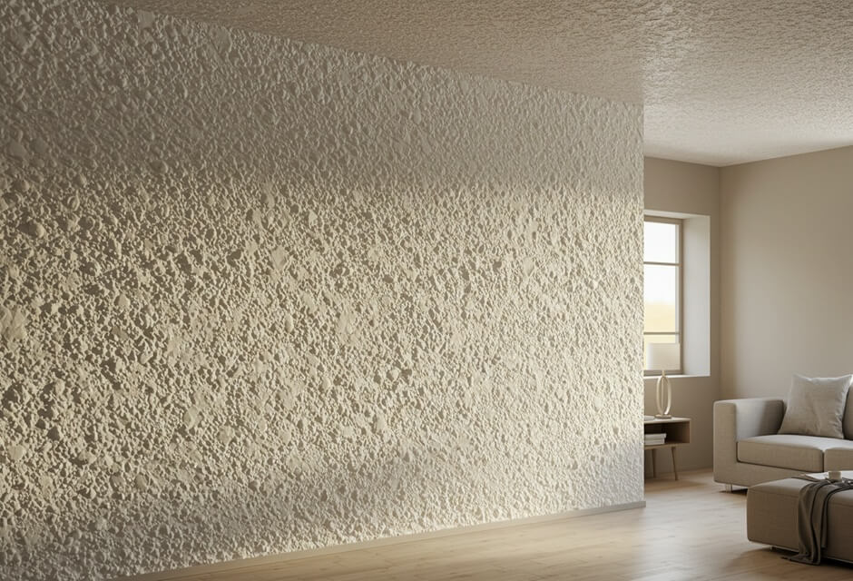 Textured wall with plaster finish, providing a modern and cozy environment, ideal for interior decoration.