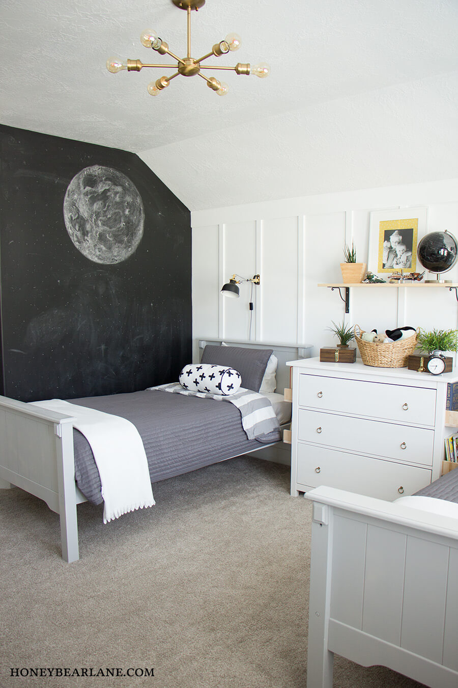 A chalkboard wall can be a great addition to any bedroom. Source: Honey Bearlane