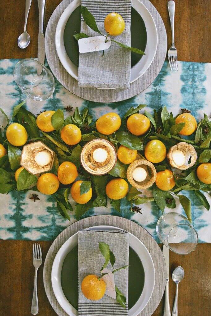 Many yellow lights make for interesting table design